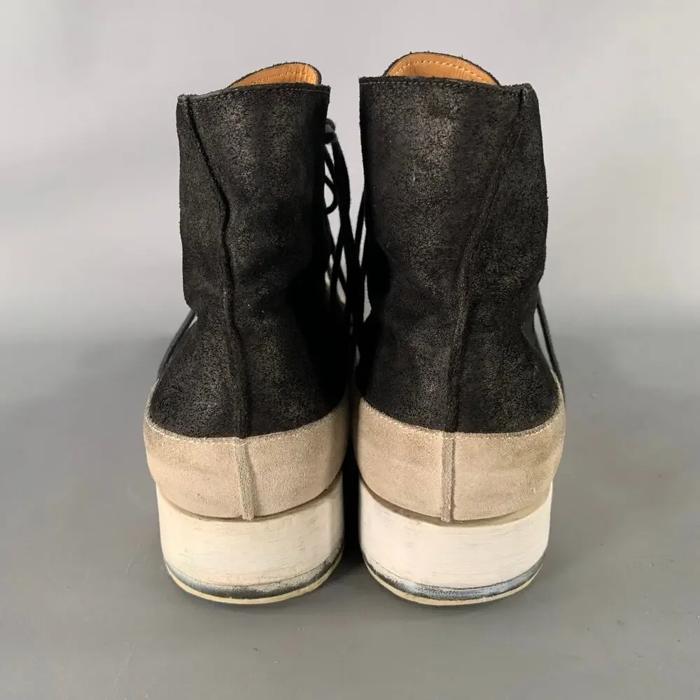 A MCDONALD Size 11 Black Grey Color Block Suede Lace Up Boots